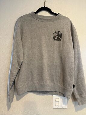 Volcom Men's Light Grey Crewneck Sweatshirt with Chest Logo